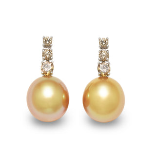10.0-11.0 mm Golden South Sea Drop Pearl and Diamond Earrings
