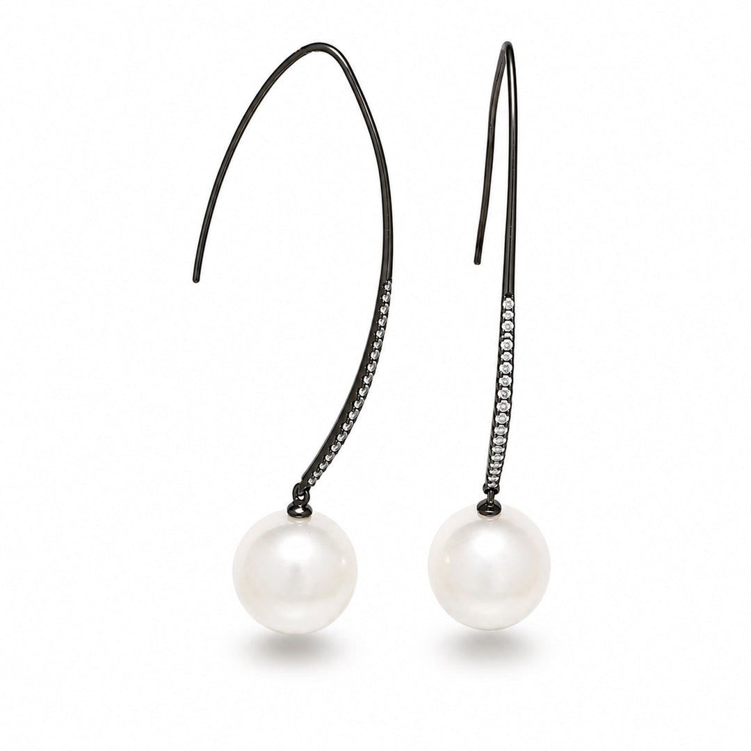 11.0-12.0 mm White Freshwater Pearl and Diamond Drop Earrings