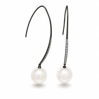 11.0-12.0 mm White Freshwater Pearl and Diamond Drop Earrings
