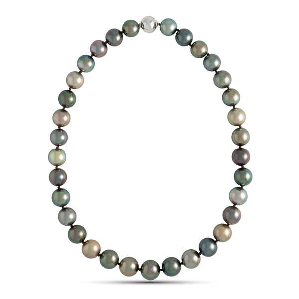 12.0–14.0 mm AA+/AAA Dark Multicolor Tahitian Round Pearl Necklace