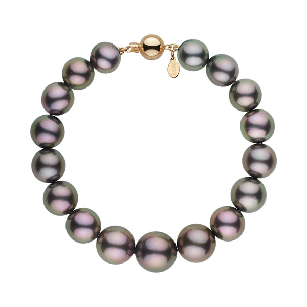 8.8-11.5 mm Tahitian Round Pearl Bracelet with a Yellow Gold ball style clasp