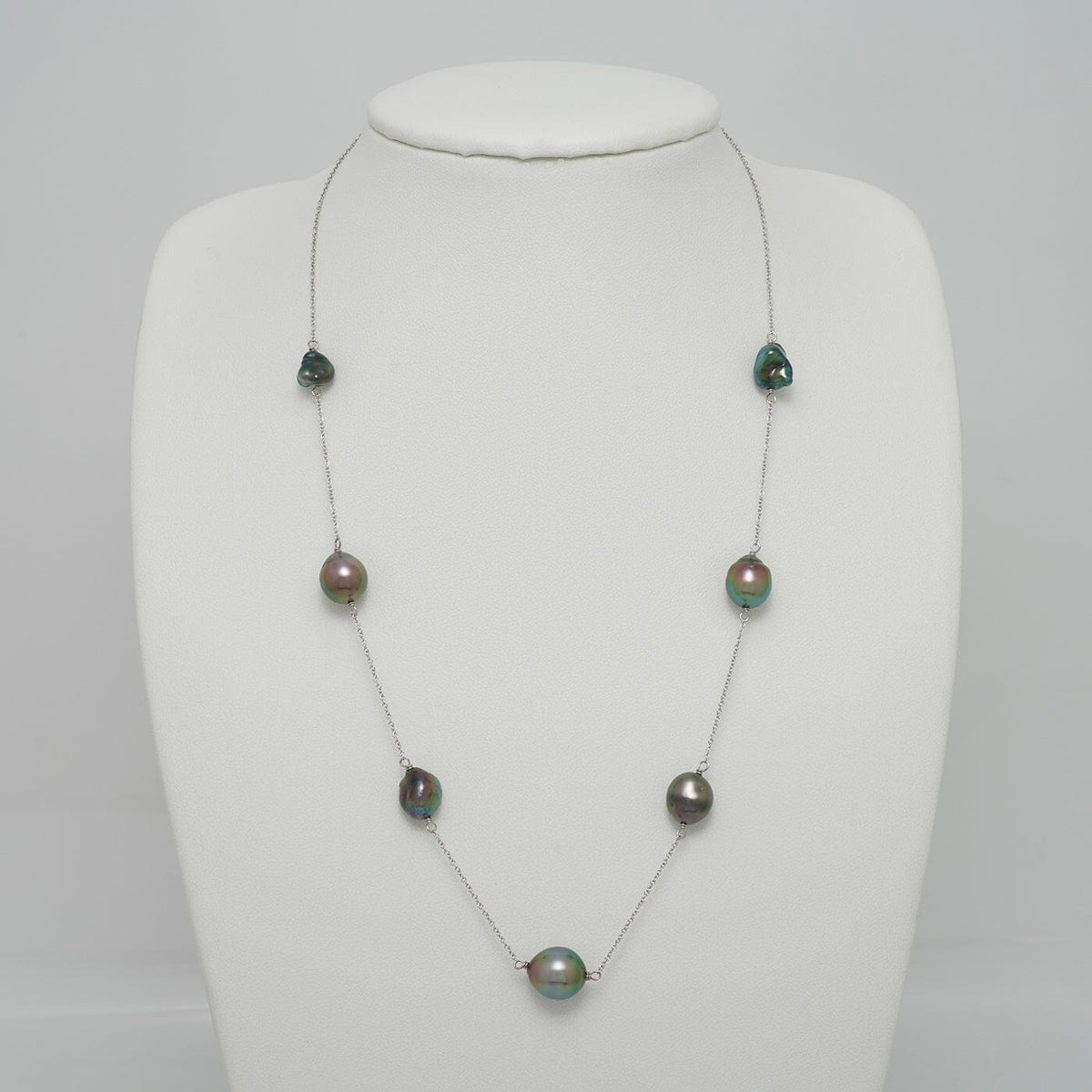 TC-11: 8.0-10.5 mm Tahitian Keshi and Drop Tin Cup Pearl Necklace livestream