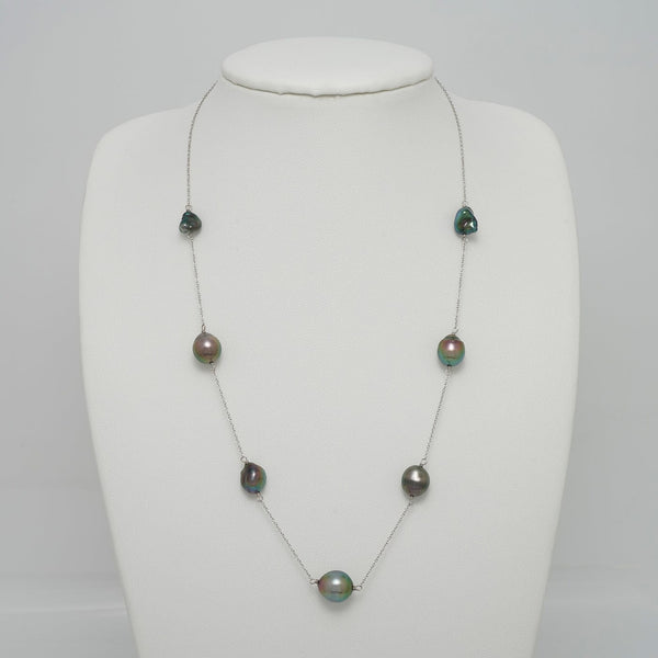 TC-11: 8.0-10.5 mm Tahitian Keshi and Drop Tin Cup Pearl Necklace livestream