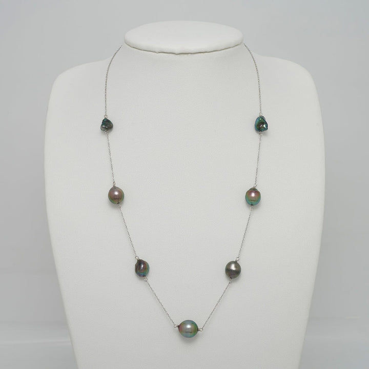 TC-11: 8.0-10.5 mm Tahitian Keshi and Drop Tin Cup Pearl Necklace