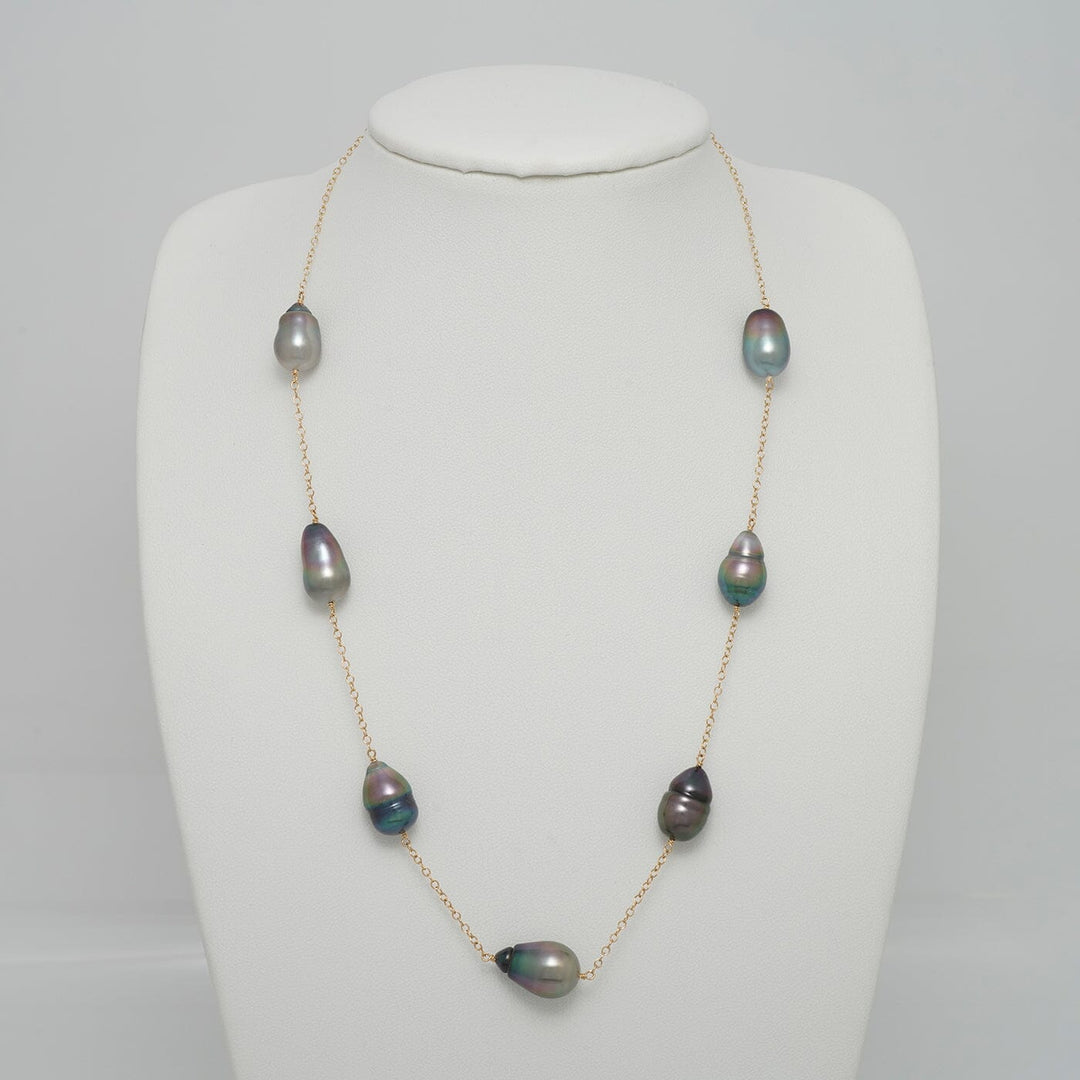 TC-13: 9.5-11 mm Tahitian Drop Pearl Tin Cup Necklace