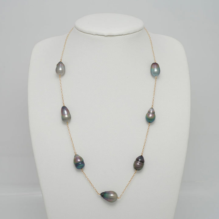 TC-13: 9.5-11 mm Tahitian Drop Pearl Tin Cup Necklace