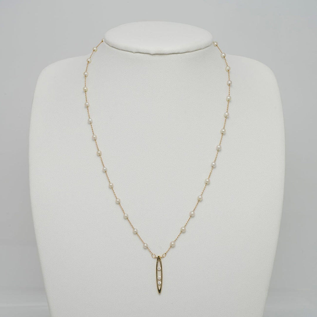 TC-18: 3-3.5 mm Vietnamese Akoya Pearl and Diamond Tin Cup Necklace