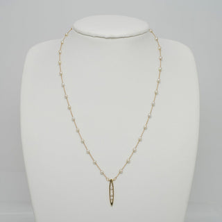 TC-18: 3-3.5 mm Vietnamese Akoya Pearl and Diamond Tin Cup Necklace, view 2