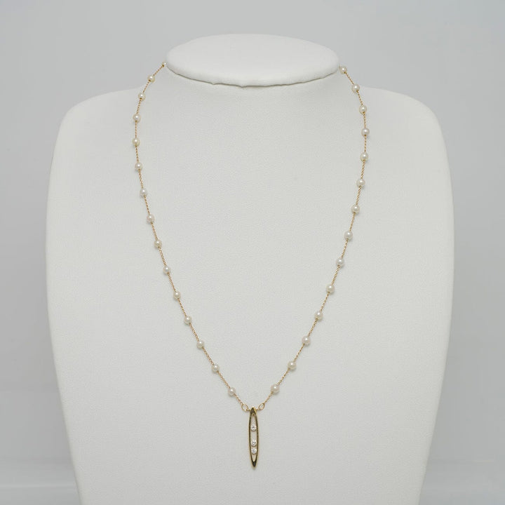 TC-18: 3-3.5 mm Vietnamese Akoya Pearl and Diamond Tin Cup Necklace