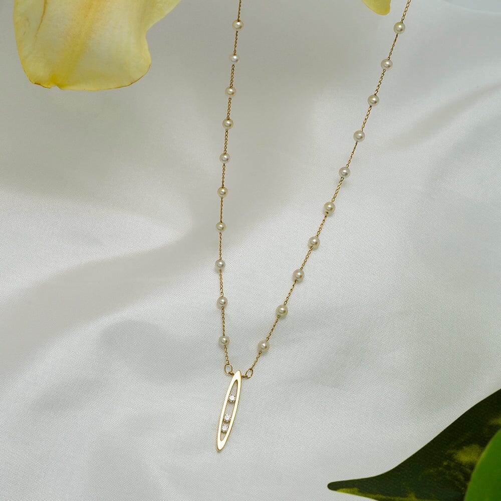TC-18: 3-3.5 mm Vietnamese Akoya Pearl and Diamond Tin Cup Necklace