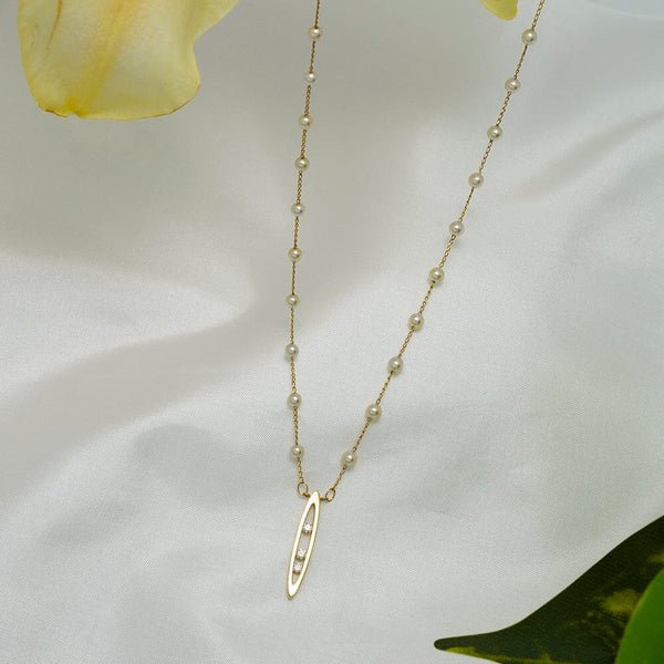 TC-18: 3-3.5 mm Vietnamese Akoya Pearl and Diamond Tin Cup Necklace