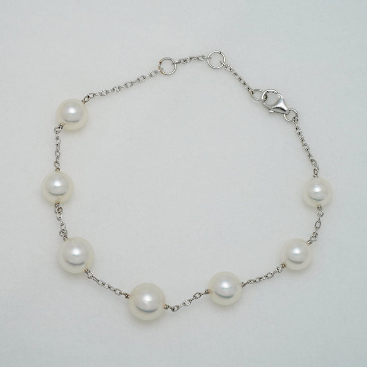 TC-27: 7-8.5 mm Hanadama Akoya Pearl Tin Cup Bracelets, 7-8", 14K
