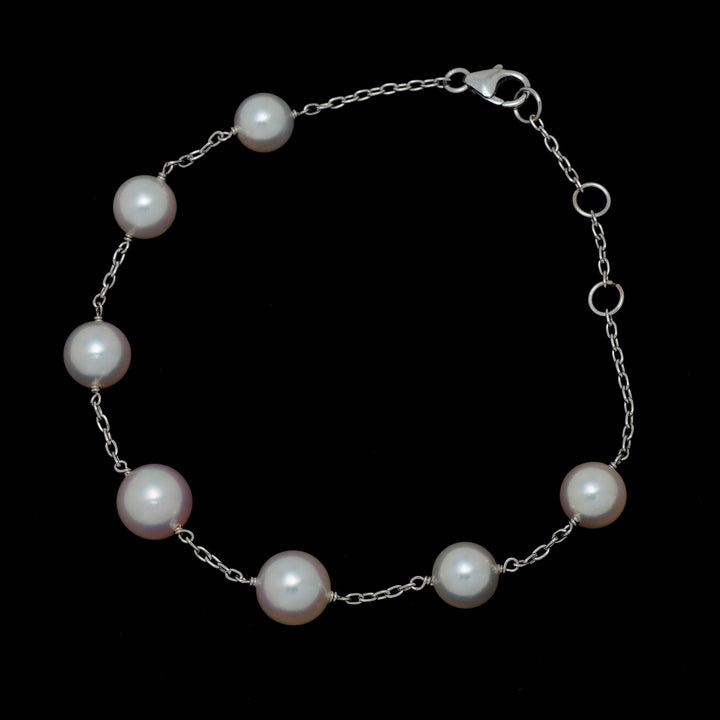 TC-27: 7-8.5 mm Hanadama Akoya Pearl Tin Cup Bracelets, 7-8", 14K