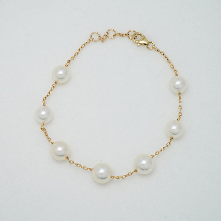 TC-27: 7-8.5 mm Hanadama Akoya Pearl Tin Cup Bracelets, 7-8", 14K