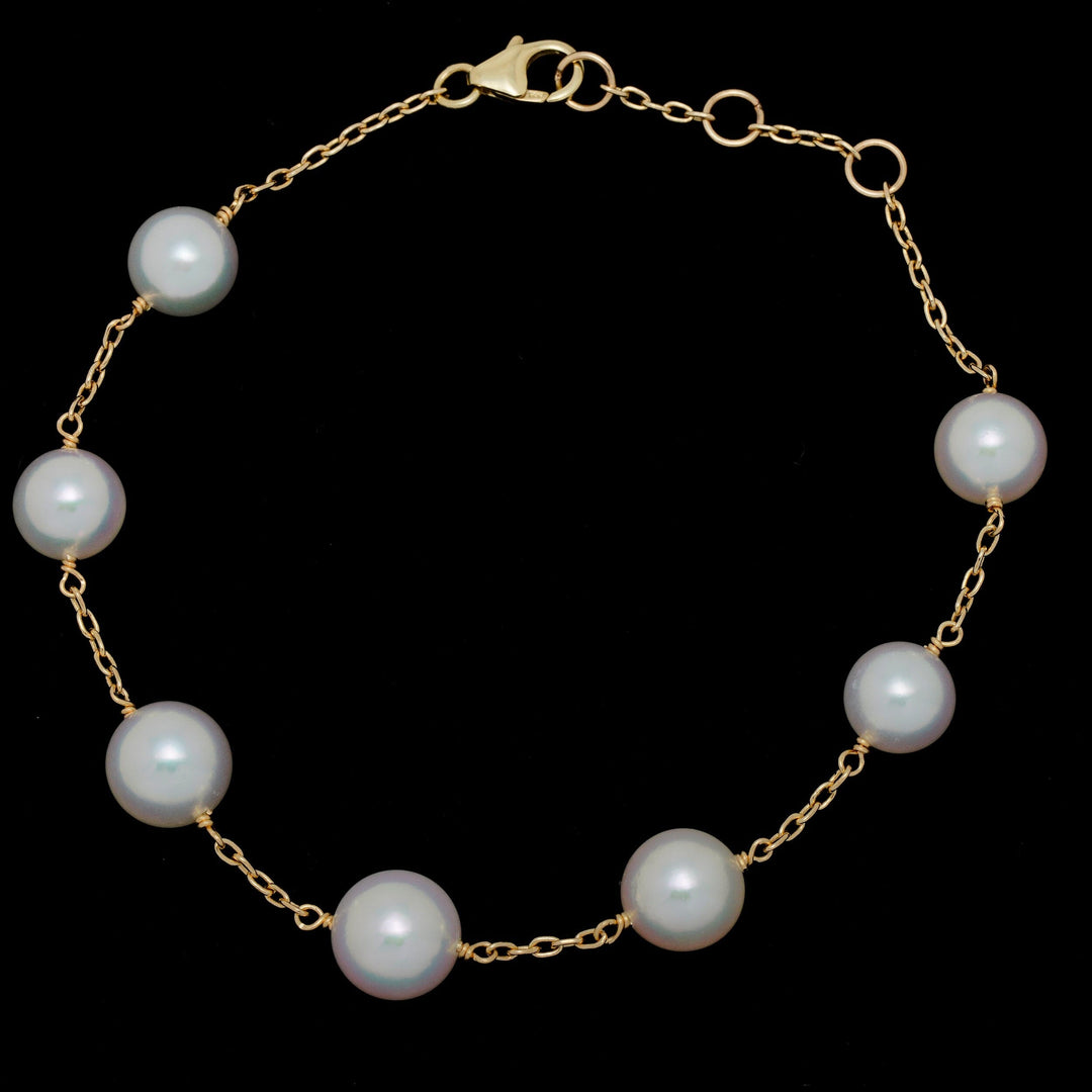 TC-27: 7-8.5 mm Hanadama Akoya Pearl Tin Cup Bracelets, 7-8", 14K