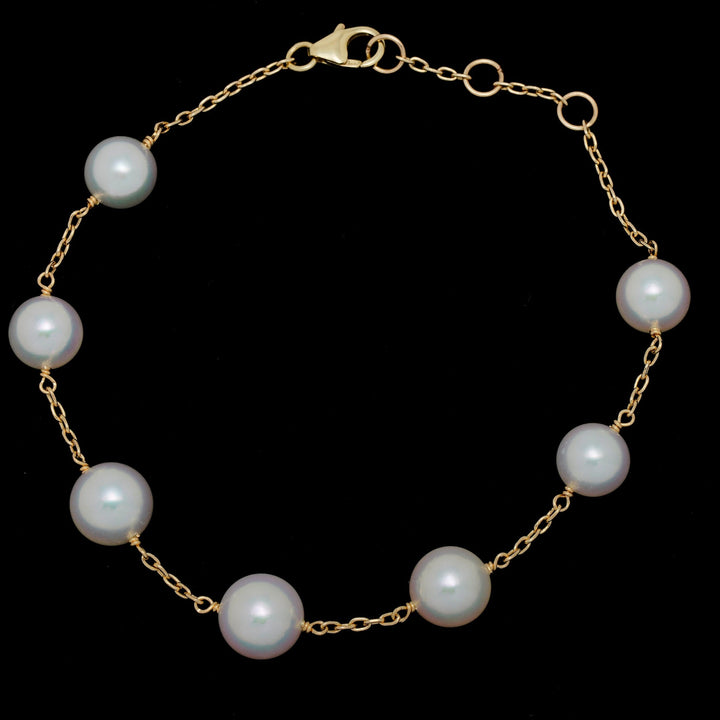 TC-27: 7-8.5 mm Hanadama Akoya Pearl Tin Cup Bracelets, 7-8", 14K