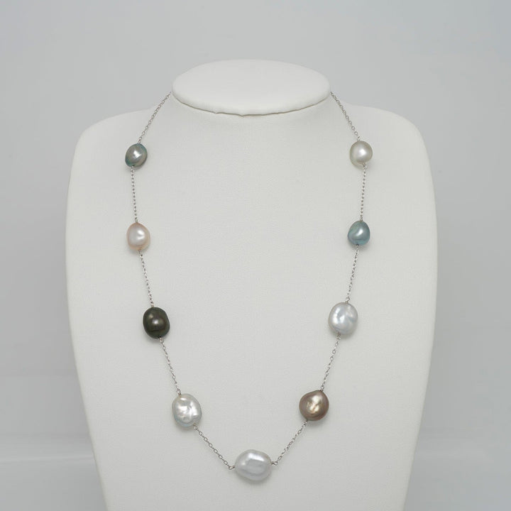 TC-28: 10.3-12.5 mm Fijian Keshi Pearl Tin Cup Necklace, 18", 14K