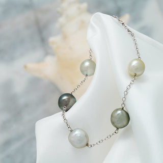 TC-31: 9.1-10.1 mm Fijian Baroque Pearl Tin Cup Bracelet, 7-8", 14K