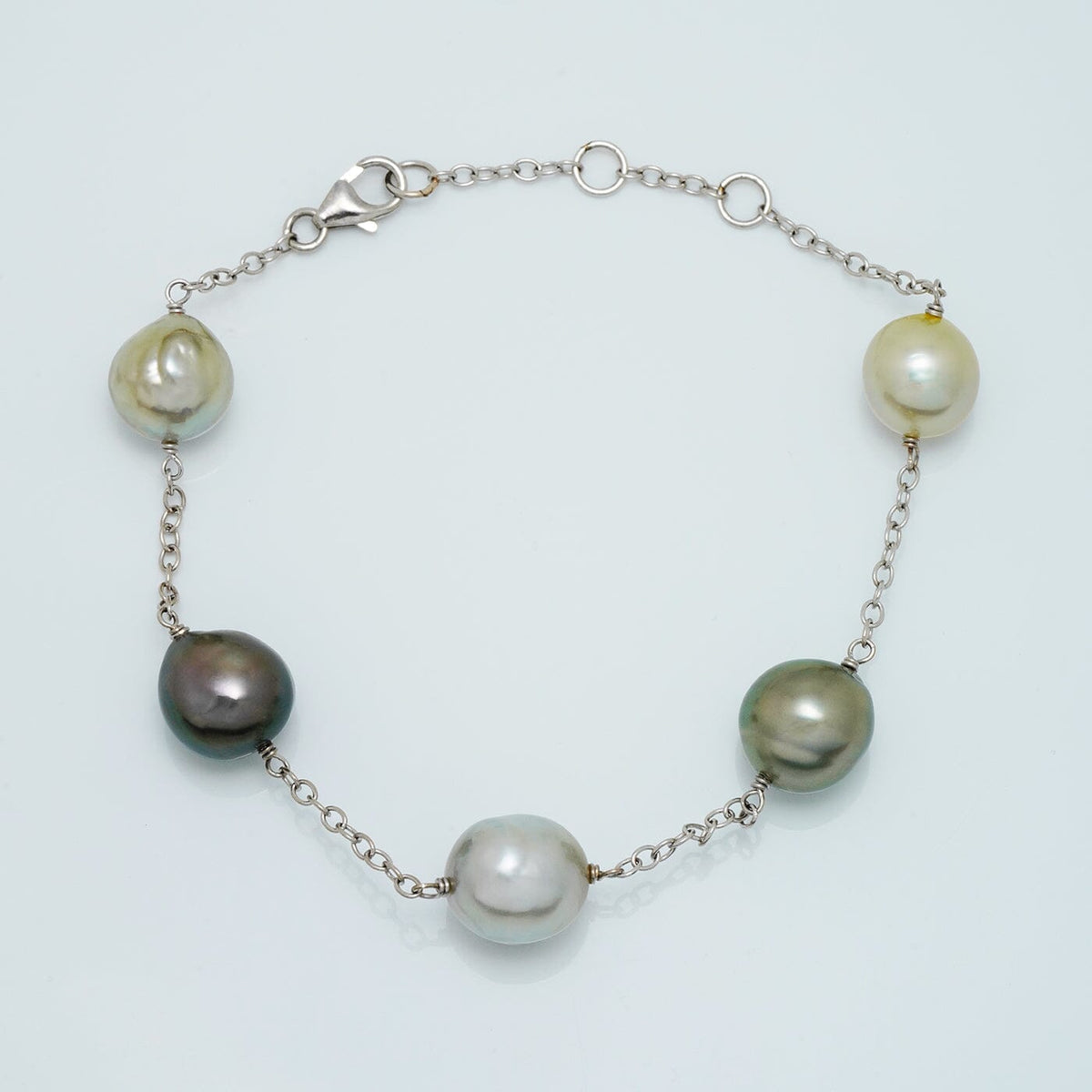 TC-31: 9.1-10.1 mm Fijian Baroque Pearl Tin Cup Bracelet, 7-8", 14K