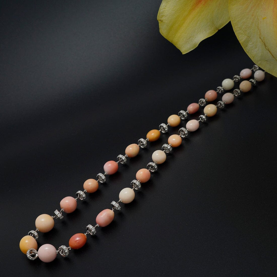 TC-41: Natural Conch Pearl and Diamond Rondelle Tin Cup Necklace