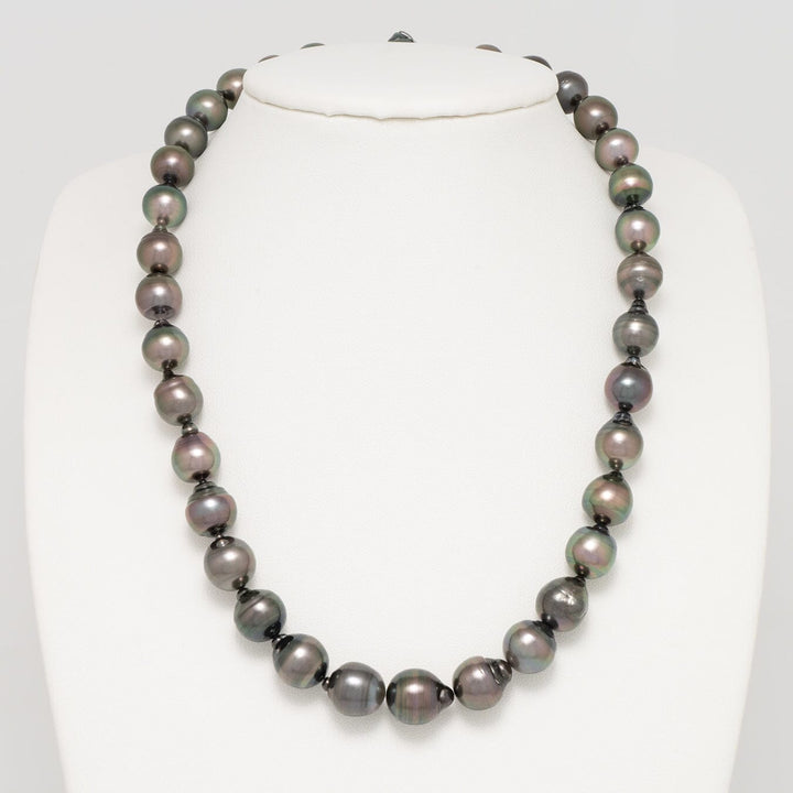 9.2–11.7 mm AA+ Tahitian Drop Pearl Necklace on bust