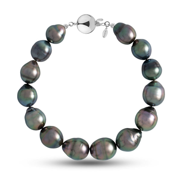 9.7-11.4 mm AA+/AAA Drop Tahitian Pearl Bracelet with a 14K white gold polished ball clasp