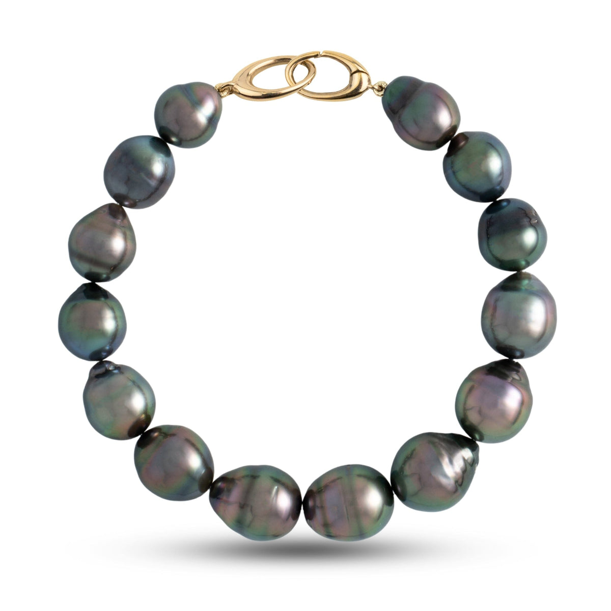 9.7-11.4 mm AA+/AAA Drop Tahitian Pearl Bracelet with a 14K yellow gold orbit clasp