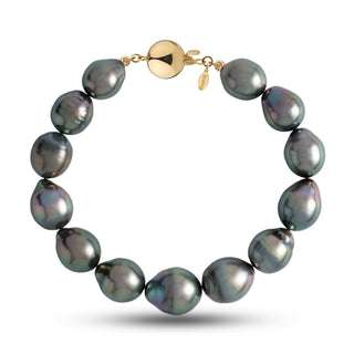 10.1-12.4 mm AA+/AAA Drop Tahitian Pearl Bracelet with a 14K yellow gold polished ball clasp
