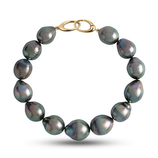 10.1-12.4 mm AA+/AAA Drop Tahitian Pearl Bracelet with a 14K yellow gold orbit clasp