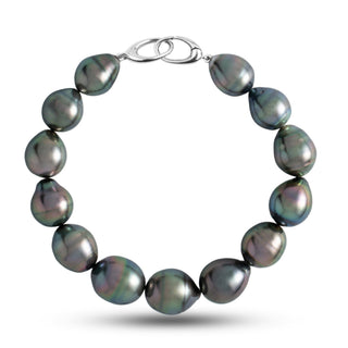 10.1-12.1 mm AA+/AAA Drop Tahitian Pearl Bracelet with a 14K white gold orbit clasp