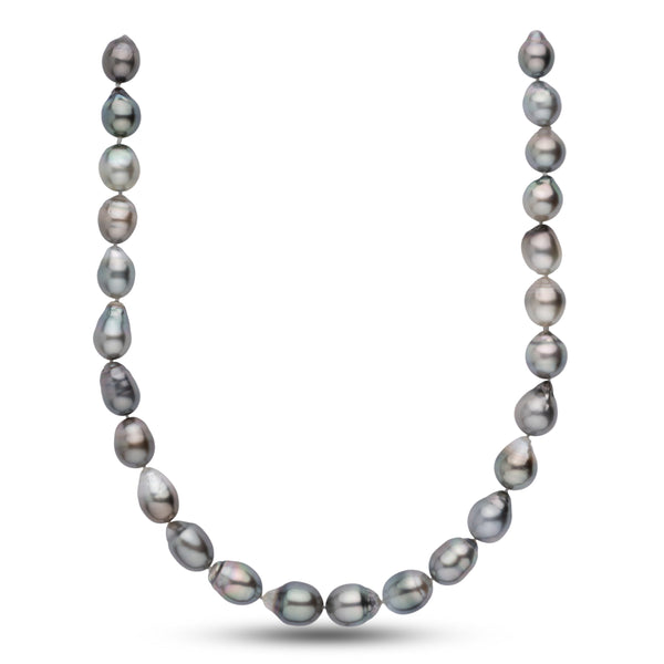 11.4-13.8 mm AAA Baroque Tahitian Pearl Necklace featuring unique irregularly shaped black and gray cultured pearls with a lustrous finish.