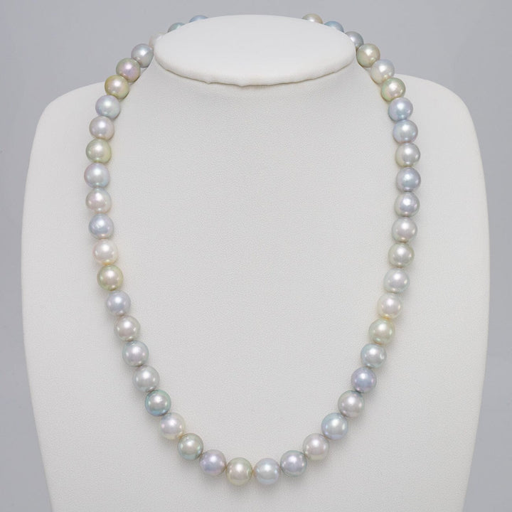 8.5-9 mm Natural-color Pastel Round Akoya Pearl Strand on bust