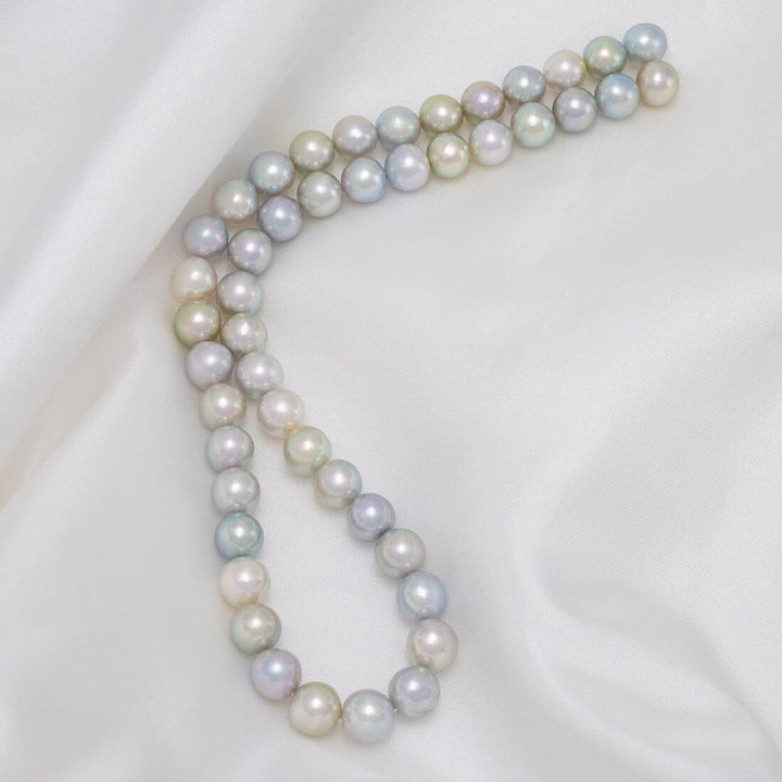 8.5-9 mm Natural-color Pastel Round Akoya Pearl Strand on silk