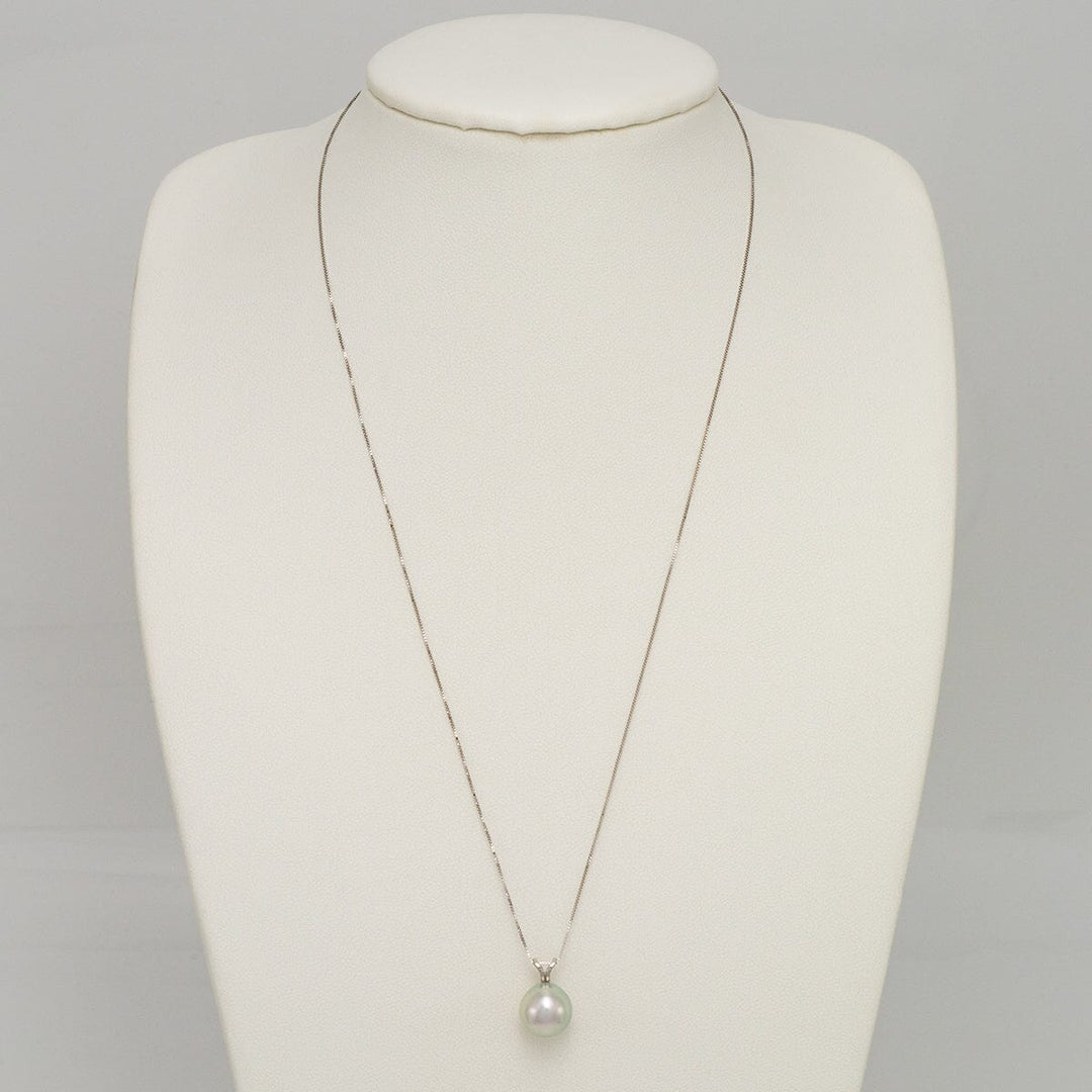 Delicate TK4-B: 10-10.5 mm Special Color Akoya Drop Pearl Unity Pendant on a fine chain, showcasing a lustrous cultured pearl with subtle iridescence against a neutral background.