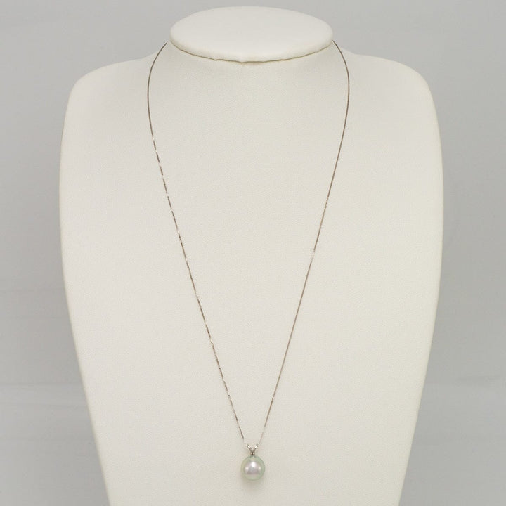 Delicate TK4-B: 10-10.5 mm Special Color Akoya Drop Pearl Unity Pendant on a fine chain, showcasing a lustrous cultured pearl with subtle iridescence against a neutral background.