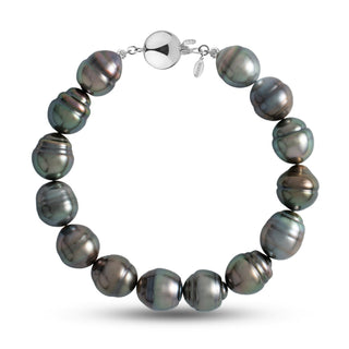 10.4-10.9 mm AA+/AAA Baroque Tahitian Pearl Bracelet with a 14K white gold polished ball clasp