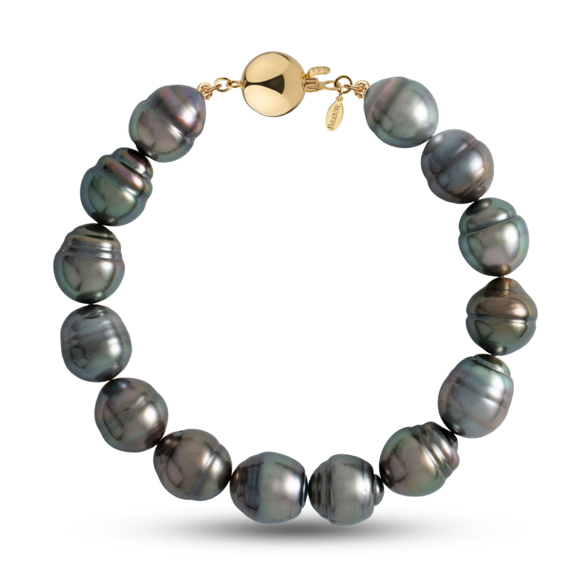 10.4-10.9 mm AA+/AAA Baroque Tahitian Pearl Bracelet with a 14K yellow gold polished ball clasp