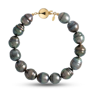 10.4-10.9 mm AA+/AAA Baroque Tahitian Pearl Bracelet with a 14K yellow gold polished ball clasp