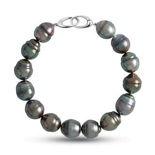 10.4-10.9 mm AA+/AAA Baroque Tahitian Pearl Bracelet with a 14K white gold orbit clasp