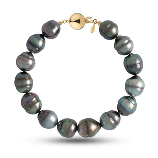 10.0-10.9 mm AA+/AAA Baroque Tahitian Pearl Bracelet with a 14K yellow gold polished ball clasp
