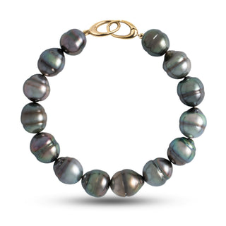 10.0-10.9 mm AA+/AAA Baroque Tahitian Pearl Bracelet with a 14K yellow gold orbit clasp