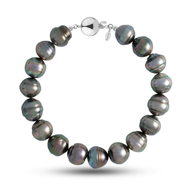 10.0-10.8 mm AA+/AAA Baroque Tahitian Pearl Bracelet with a 14K white gold polished ball clasp