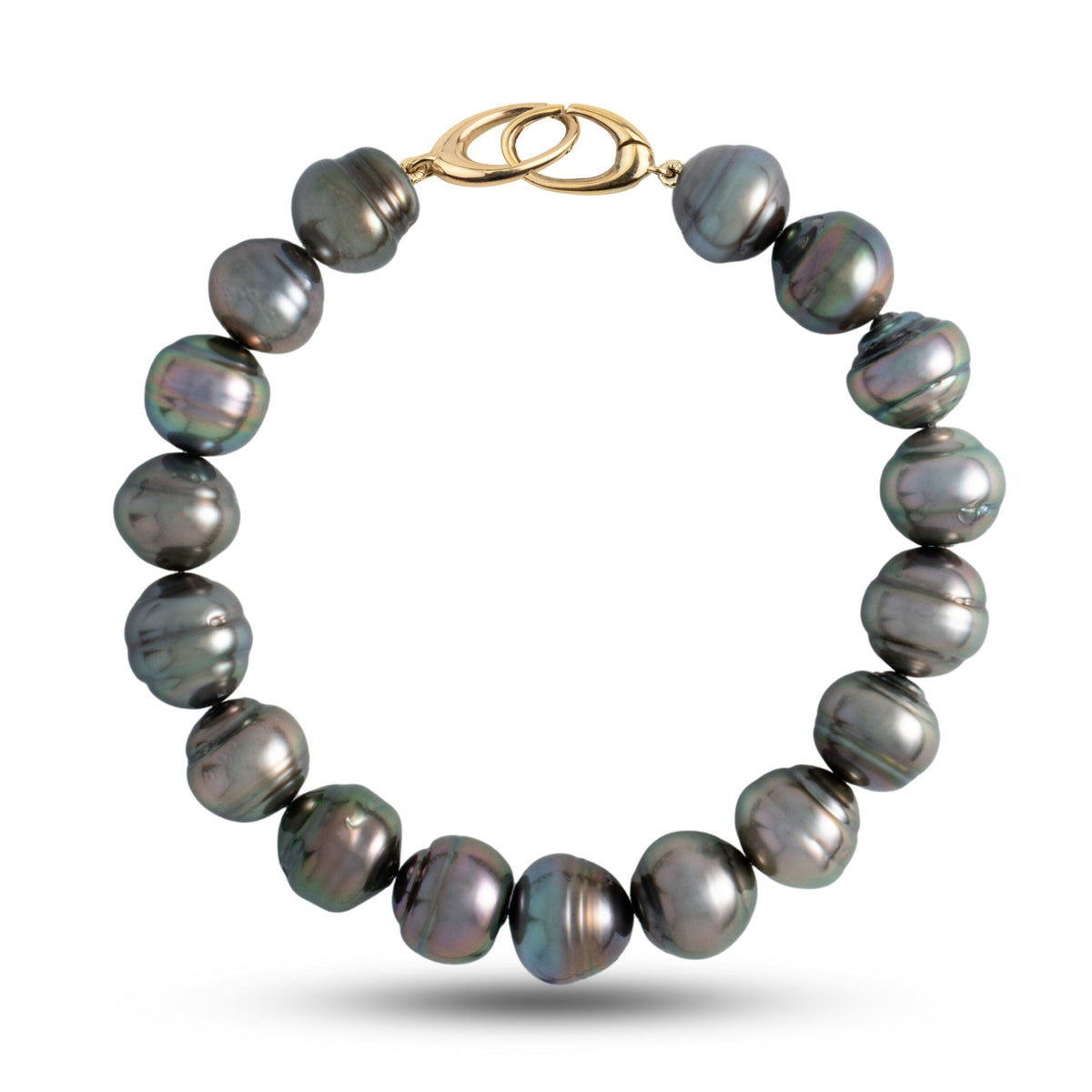 10.0-10.8 mm AA+/AAA Baroque Tahitian Pearl Bracelet with a 14K yellow gold orbit clasp