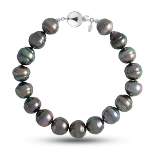 10.0-11.0 mm AA+/AAA Baroque Tahitian Pearl Bracelet with a 14K white gold polished ball clasp