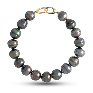 10.0-11.0 mm AA+/AAA Baroque Tahitian Pearl Bracelet with a 14K yellow gold orbit clasp
