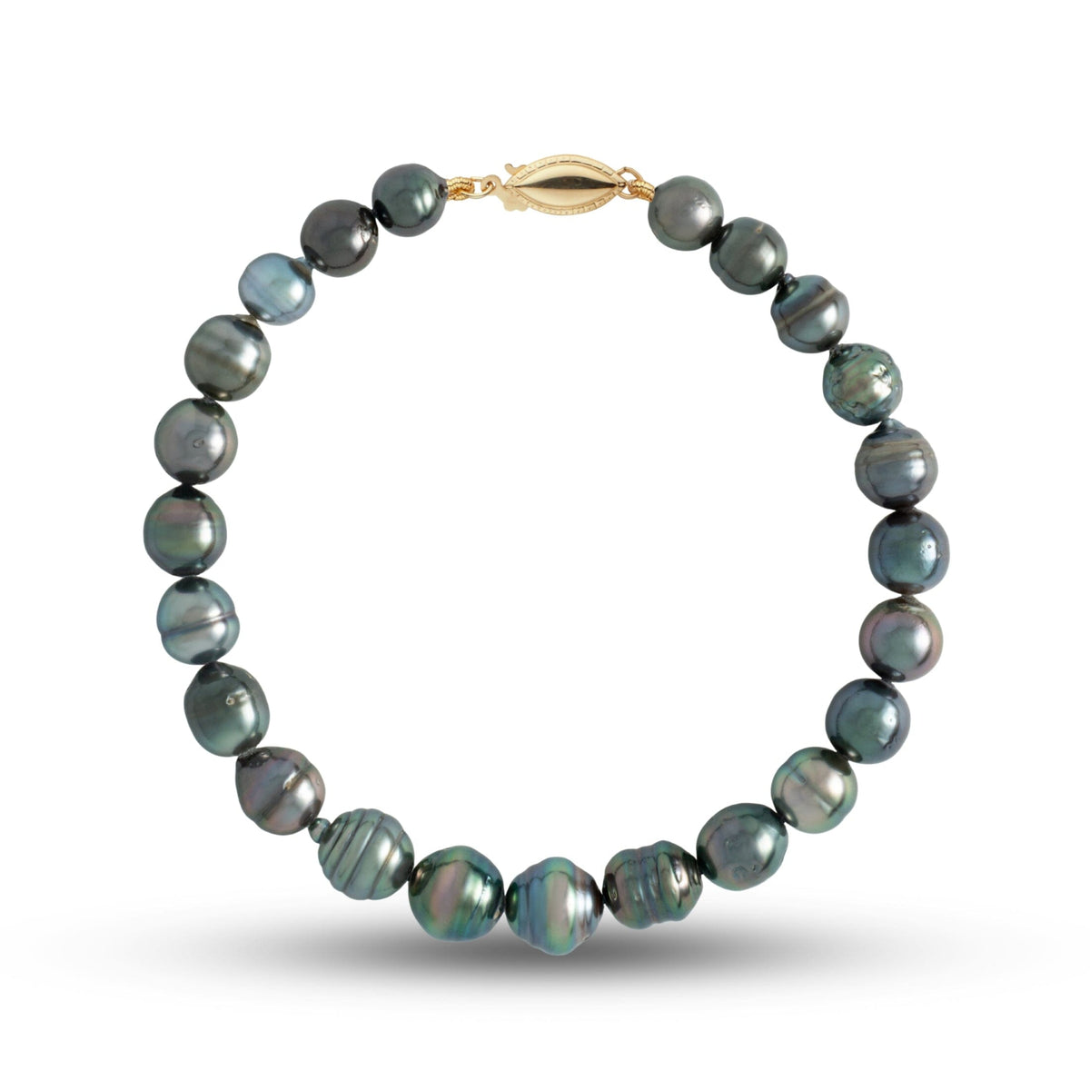 6.0-8.0 mm AA+ Baroque Tahitian Pearl Bracelet with a 14K yellow gold fish hook clasp