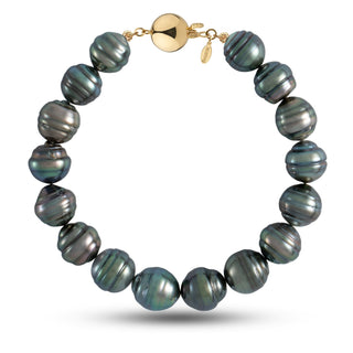10.0-10.8 mm AA+ Baroque Tahitian Pearl Bracelet with a 14K yellow gold polished ball clasp