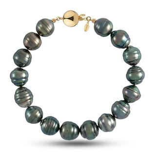 10.3-10.7 mm AA+ Baroque Tahitian Pearl Bracelet with a 14K yellow gold polished ball clasp