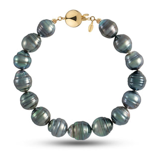 9.8-10.7 mm AA+ Baroque Tahitian Pearl Bracelet with a 14K yellow gold polished ball clasp