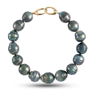 9.8-10.7 mm AA+ Baroque Tahitian Pearl Bracelet with a 14K yellow gold orbit clasp